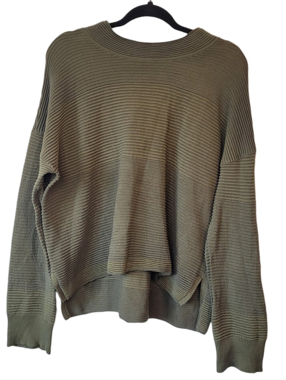 Daily Practice Anthropologie Olive Green Ribbed Stripe Drop-Shoulder Sweater XL